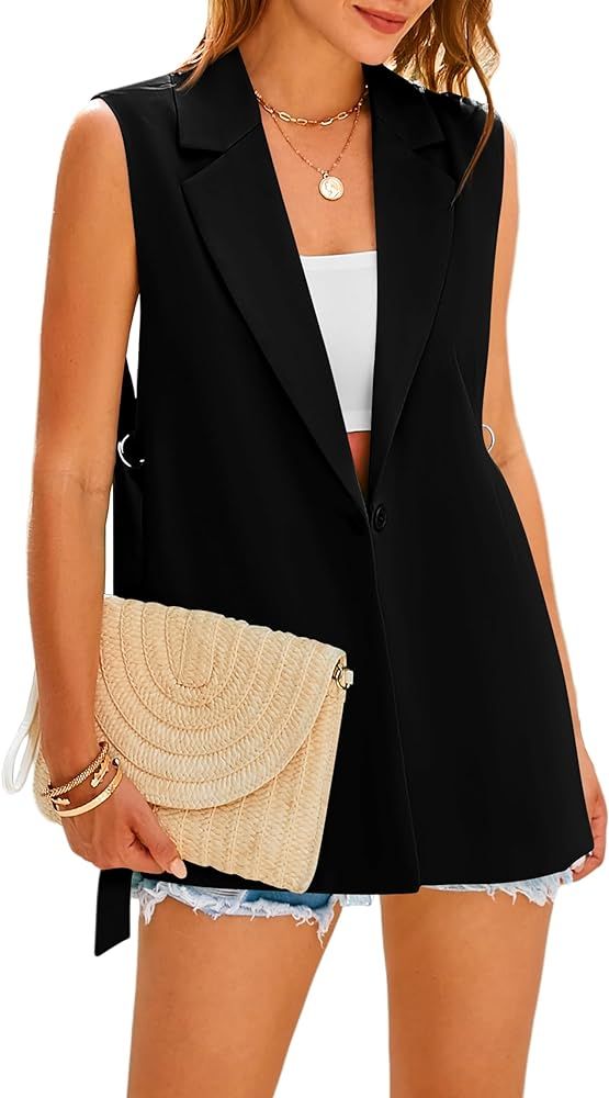 MASCOMODA Womens Fashion 2024 Sleeveless Blazer Vest Spring Casual Open Front Lapel V Neck Office... | Amazon (US)