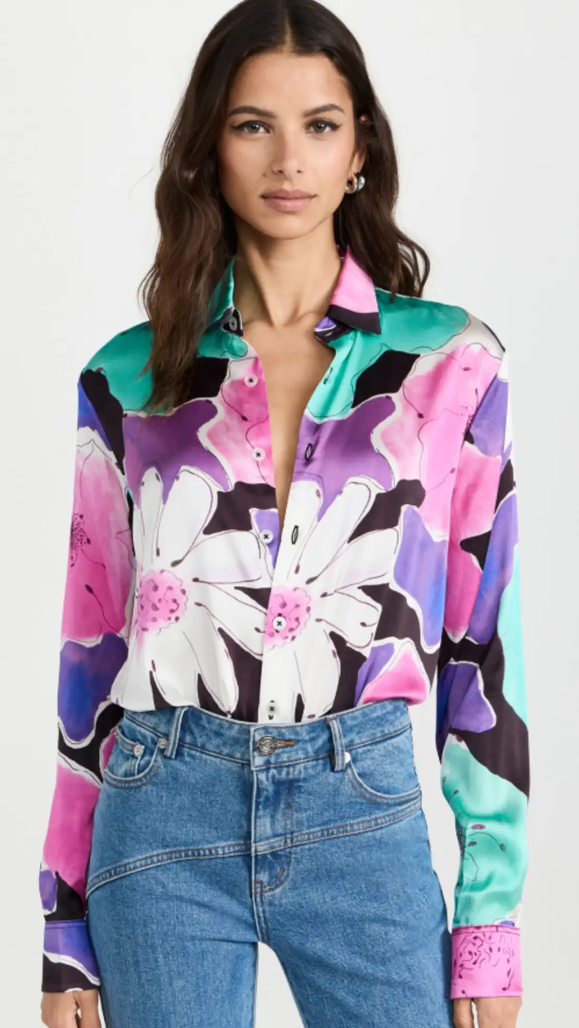 BruceGlen Watercolor Floral Stretch Silk Button Up | Shopbop | Shopbop