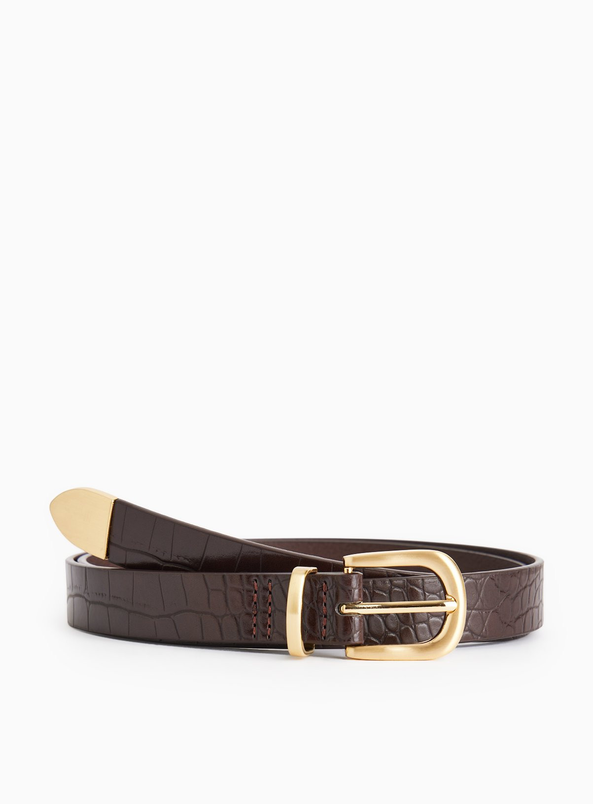 Matt Chocolate Brown Croc Faux Leather Metal Buckle Belt | Tu Clothing