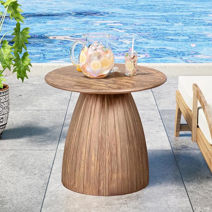 Metal Small Patio Table, Round Outdoor Side Table, Wood Color Outdoor Accent Patio End Table, for... | Amazon (US)