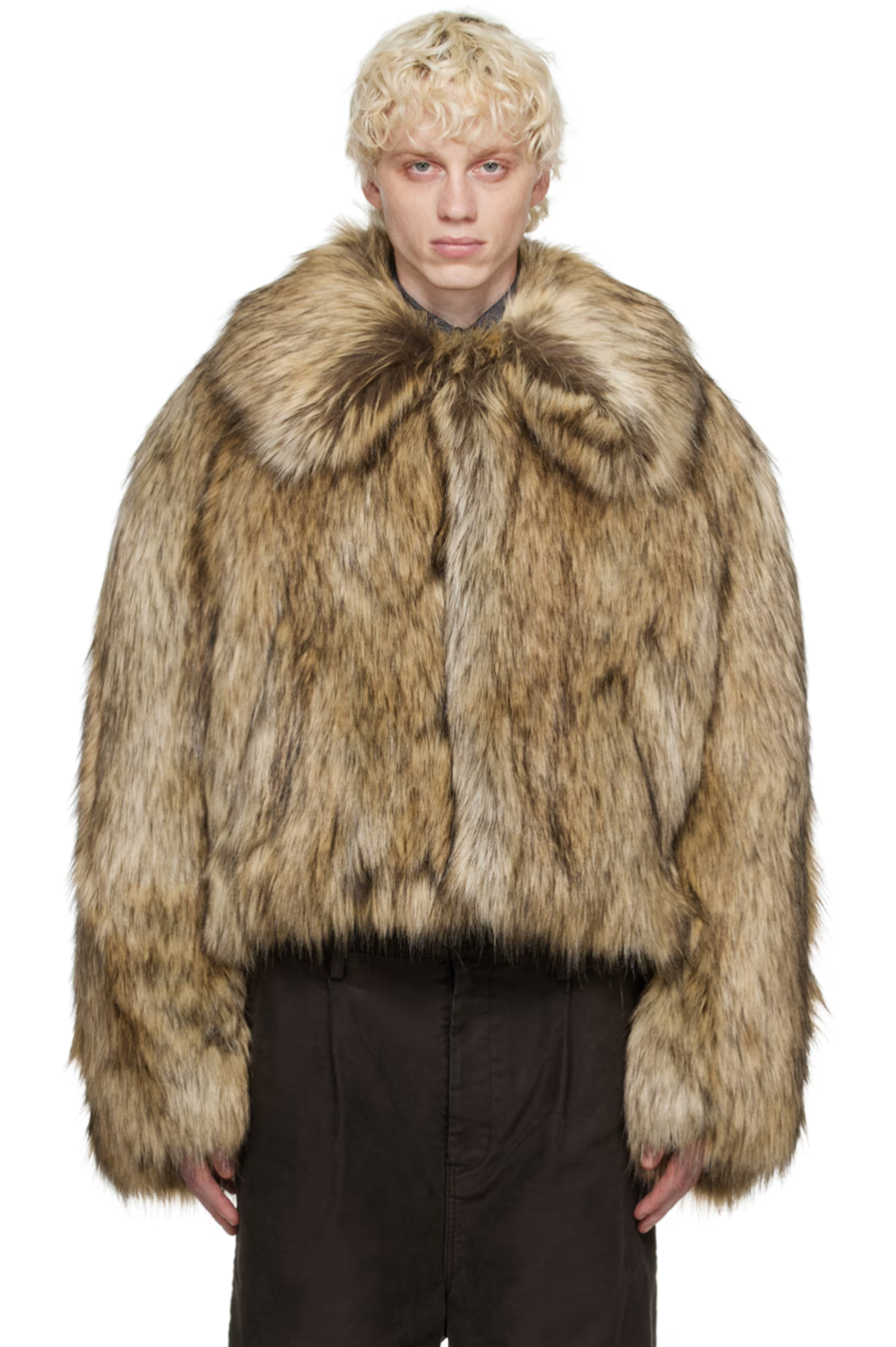 Beige Oversized Faux-Fur Jacket | SSENSE