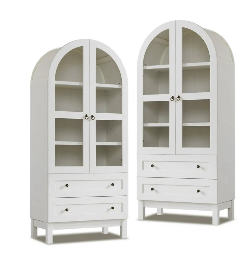 Walmart affordable home accent furniture.
Arch Bookshelf with Storage Set of 2, Tall Bookcase with Glass Doors & Drawers.
Since I am about to redo my walk-in closet. These are going my be my purse storage.

#LTKHome