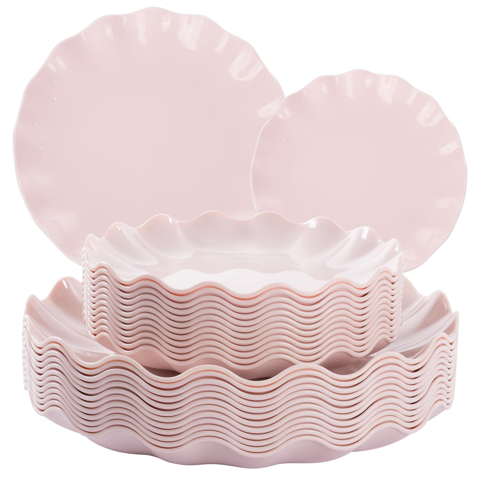 Amazon.com | LIYH 24 Pcs Pink Plates Reusable, Pink Plastic Scalloped Plate Durable and Dishwashe... | Amazon (US)