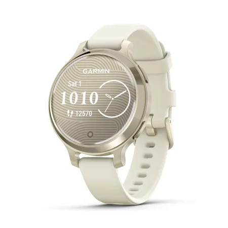 Garmin Lily 2® Active, Small and Stylish Smartwatch, Built-In GPS, Hidden Display, Patterned Lens, Up To 9 Days Battery Life, Lunar Gold with Bone Silicone Band | Walmart (US)