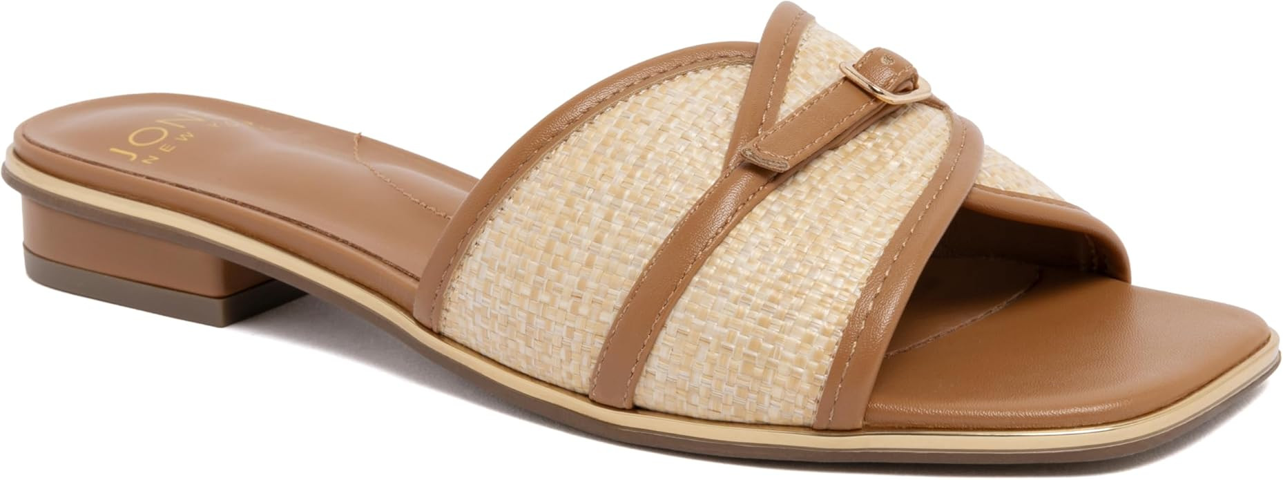 Jones New York Women's Woven Raffia Slide Sandal – Low Block Heel Mule with Buckle | Amazon (US)