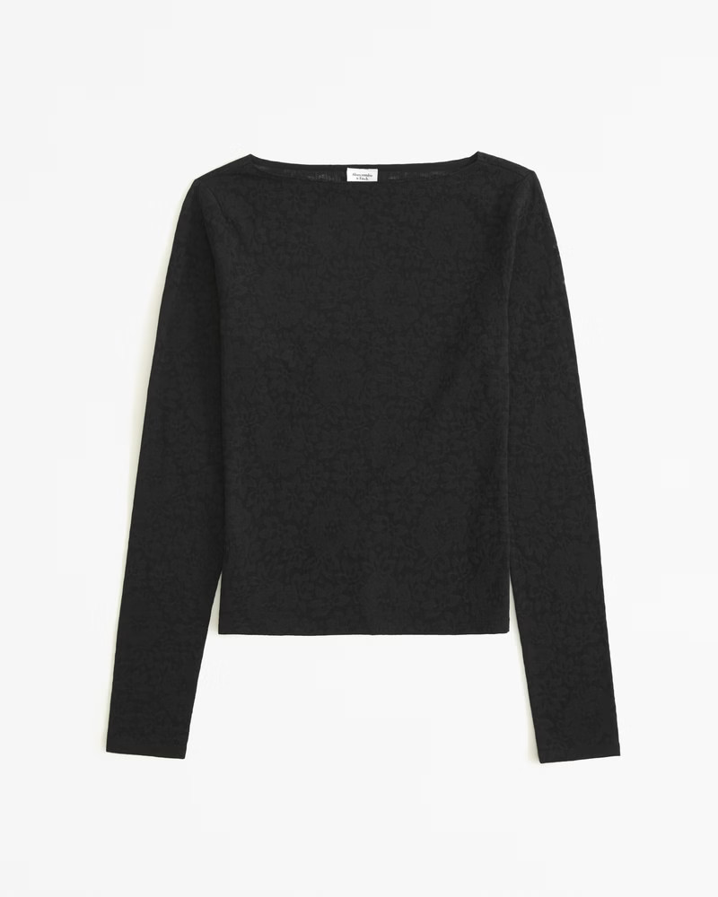 Long-Sleeve Tuckable Sculpt Lace Slash Top | Abercrombie & Fitch (US)