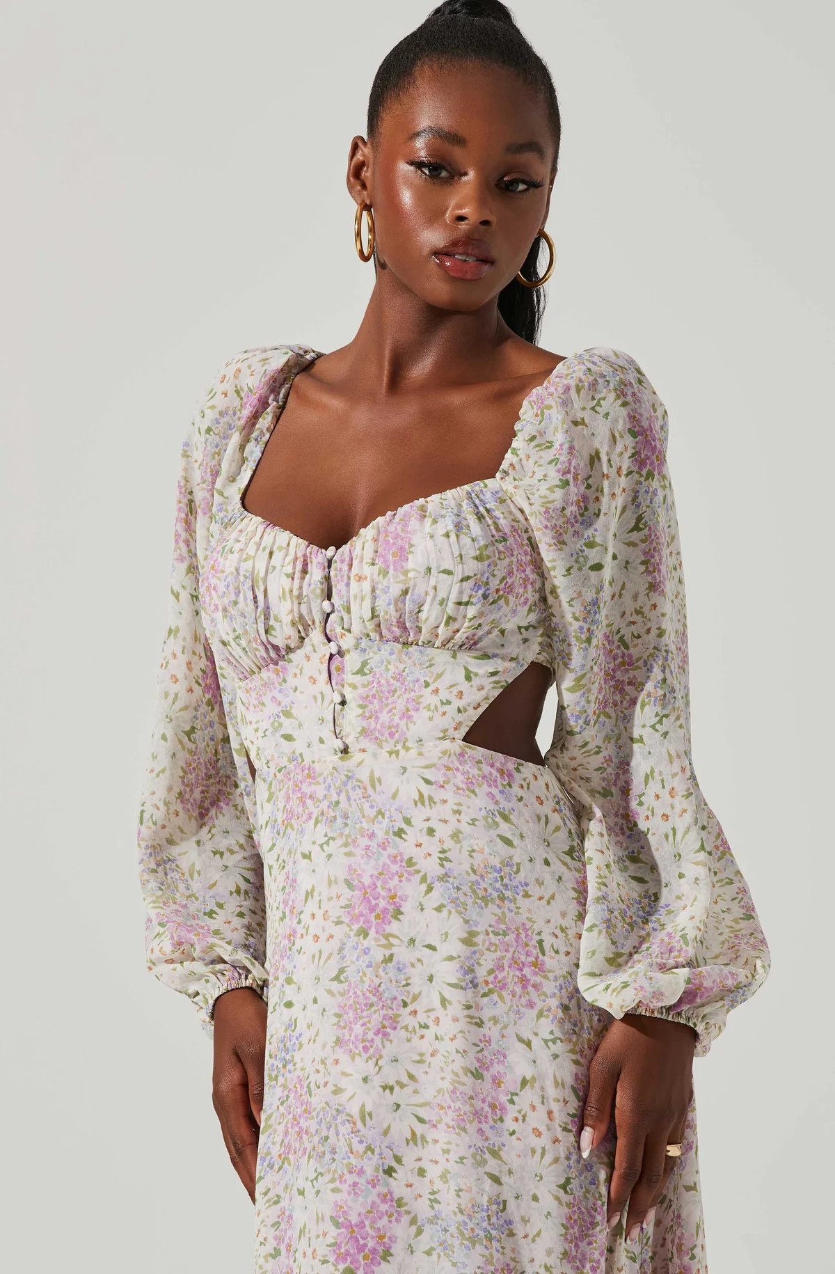 Shayla Floral Cutout Long Sleeve Midi Dress | ASTR The Label (US)