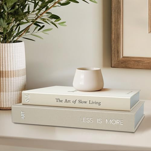 Braveriky Minimalist Decorative Books - Fake Books Storage Box for Decoration - Set of 2 Linen Coffee Table Decor - Photo Storage Keepsake Box for Room Bookshelf Decor, Griege | Amazon (US)