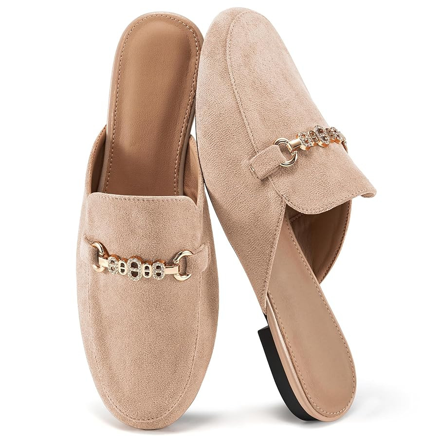 Womens Mules Buckle Flats: Classic Suede Slip On Shoes Dressy Closed Toe Backless Slides Loafers ... | Amazon (US)