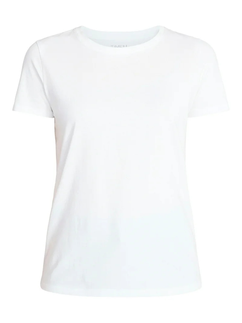 Time and Tru Women's Cotton Crewneck Tee with Short Sleeves, Sizes XS-XXXL | Walmart (US)