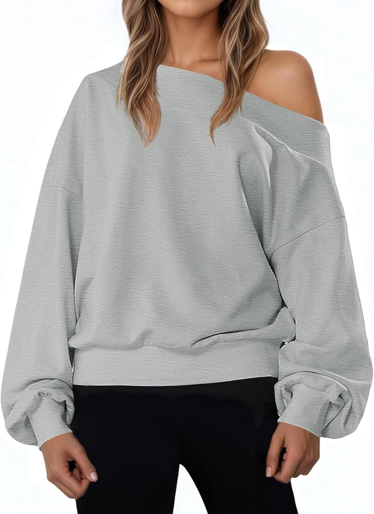 Fisoew Women's Off The Shoulder Sweatshirt Casual Long Sleeve Loose Fit Fall Pullover Top | Amazon (US)