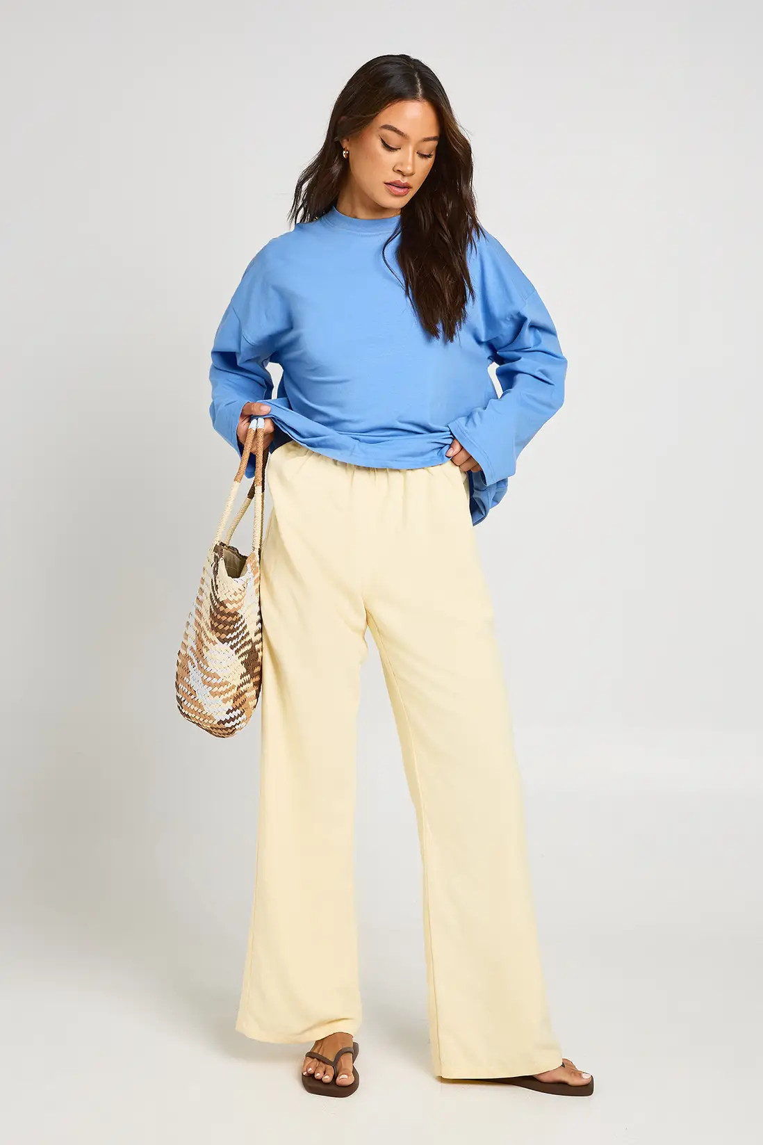 Lemon Tall Drawstring Waist Wide Leg Trouser | Boohoo USA | boohoo (US & Canada)