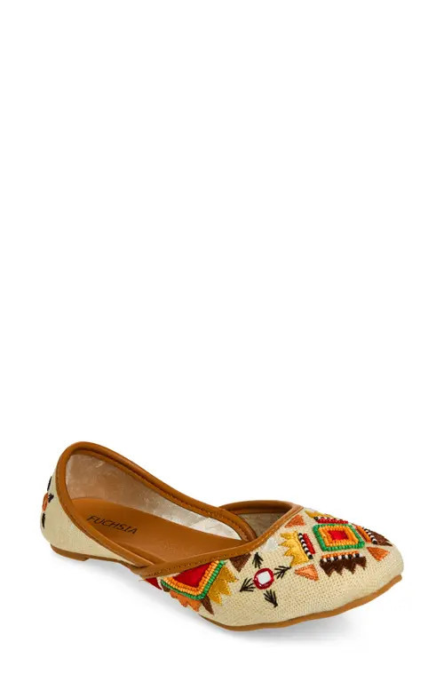 FUCHSIA Embroidered Jutti Flat in Beige at Nordstrom, Size 10 | Nordstrom