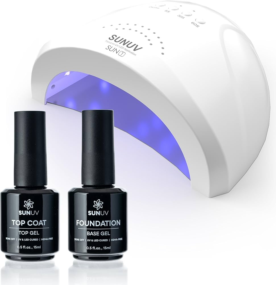 SUNUV UV LED Nail Lamp, 15ml Top and Base Coat Nail Gel Polish Set | Amazon (US)