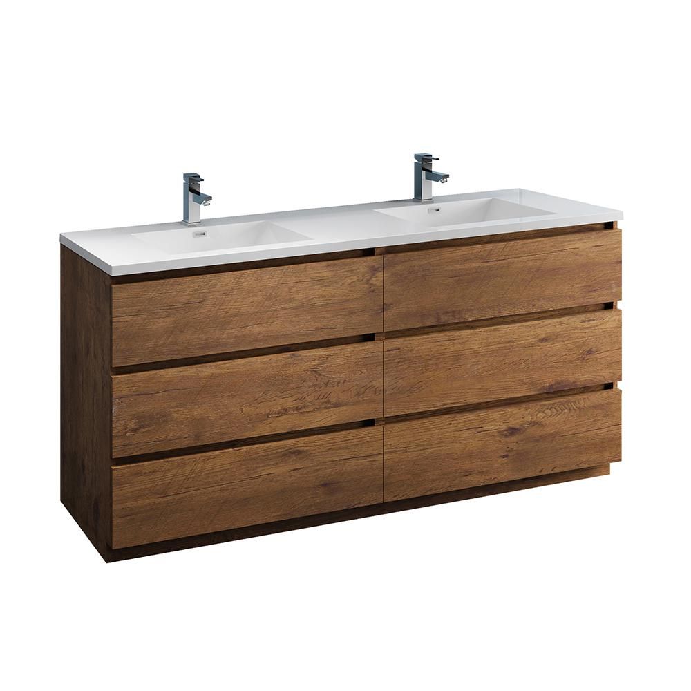 Fresca Lazzaro 71 in. Modern Double Bathroom Vanity in Rosewood with Vanity Top in White with White  | The Home Depot