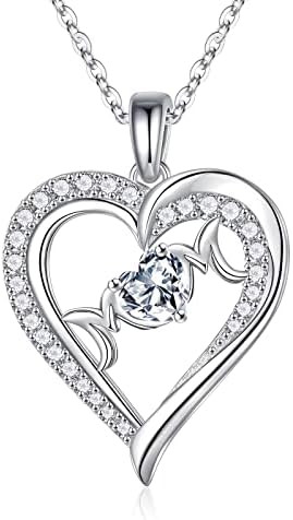 Iefil Mom Gifts Mom Birthstone Necklaces, 925 Sterling Silver Heart Pendant Birthstone Necklace f... | Amazon (US)