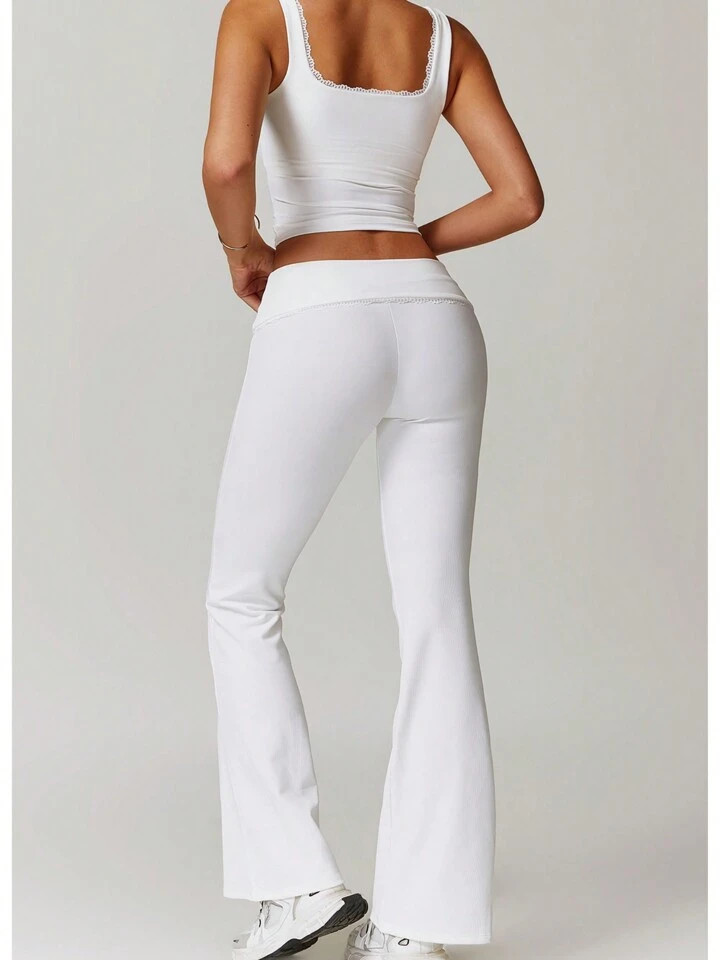 anna-kaci Women's Foldover Waist Flare Leg Yoga Pants In Ribbed Knit | SHEIN