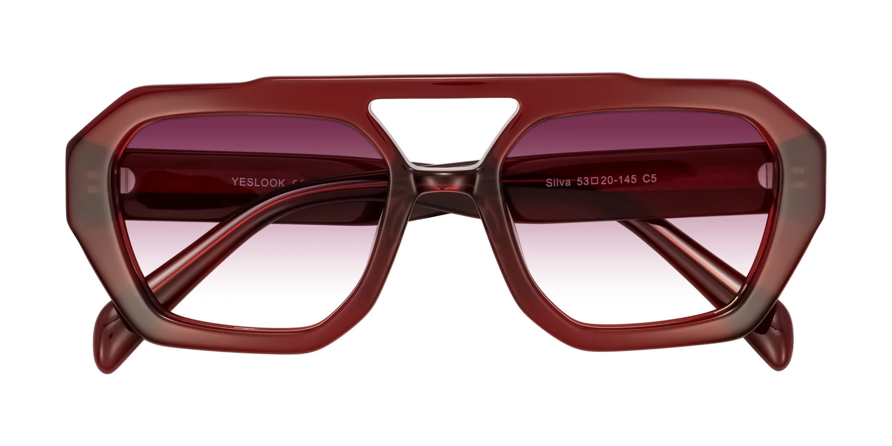 Wine Double Bridge Square Geometric Gradient Sunglasses with Wine Sunwear Lenses - Silva | Yesglasses