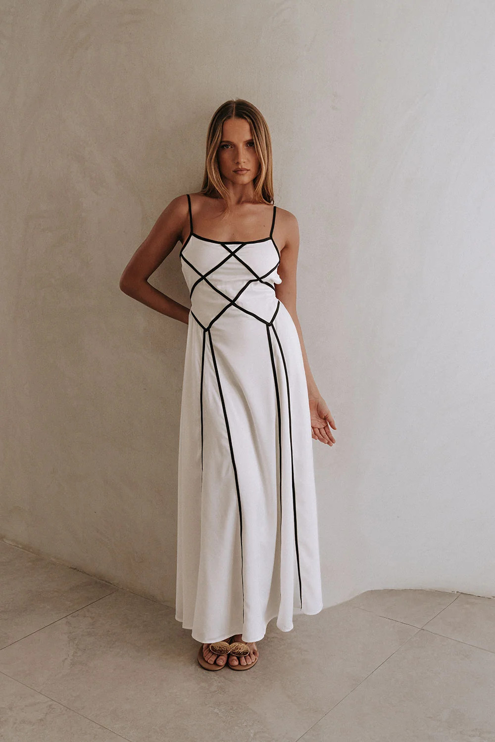 White Strappy Binding Maxi Magnolia Dress | Sabo Skirt US