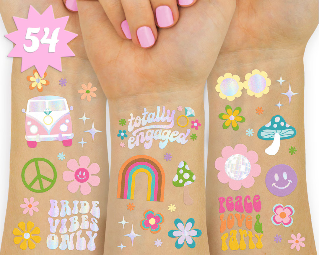 Xo, Fetti Groovy Bachelorette Temporary Tattoos 54 Foil Styles 70's Bach Party Decor, Bridesmaid ... | Etsy (US)