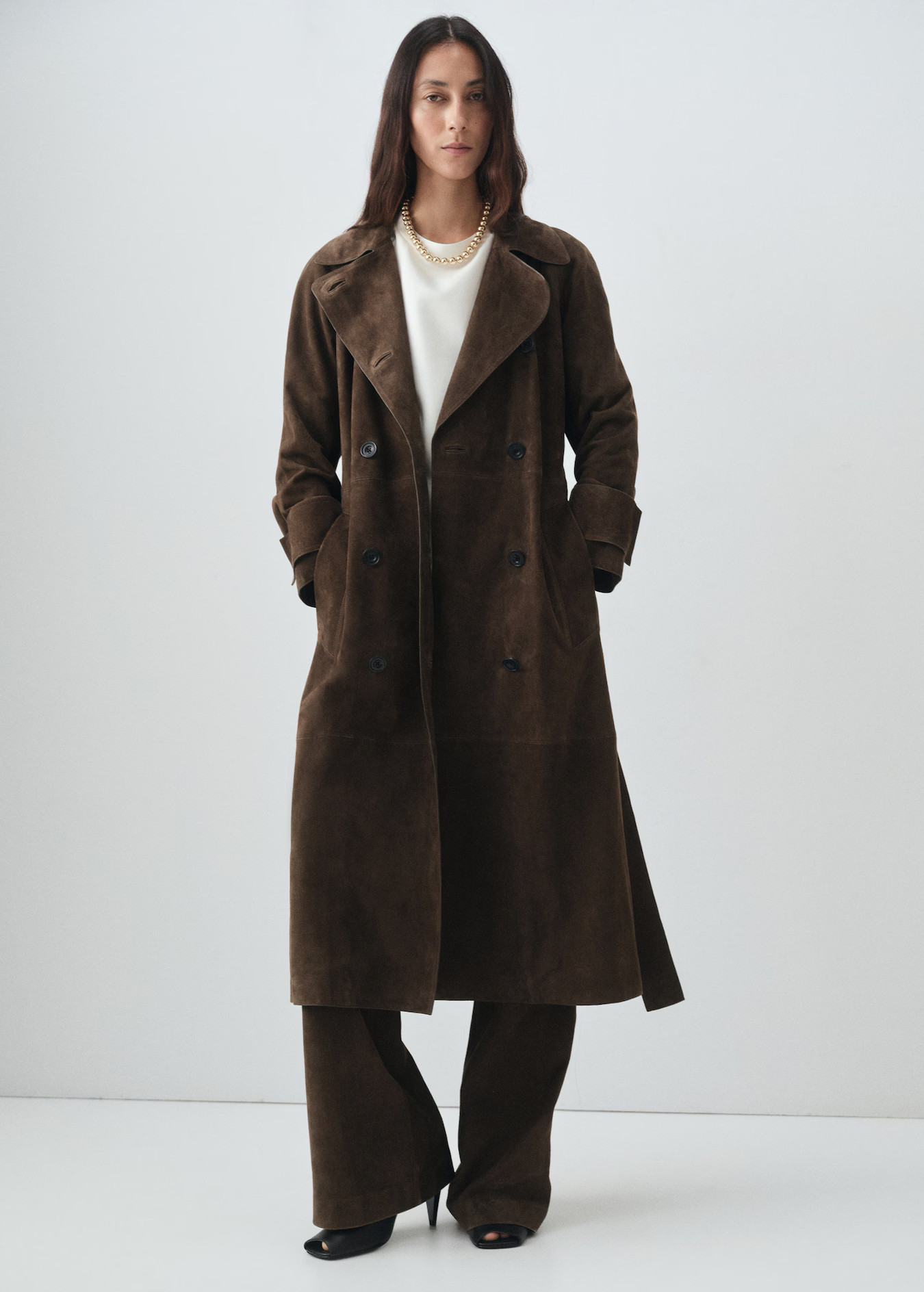 100% suede double-breasted trench coat - Women | MANGO United Kingdom | Mango EU