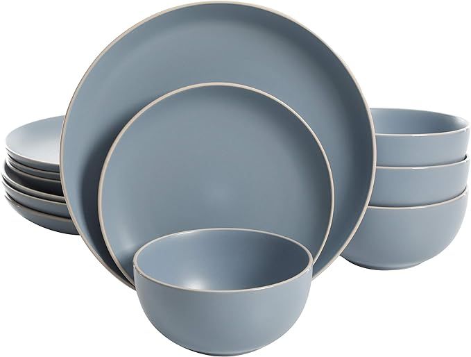 Gibson Home Rockaway Round Stoneware Dinnerware Set, Service for 4 (12pcs), Blue | Amazon (US)