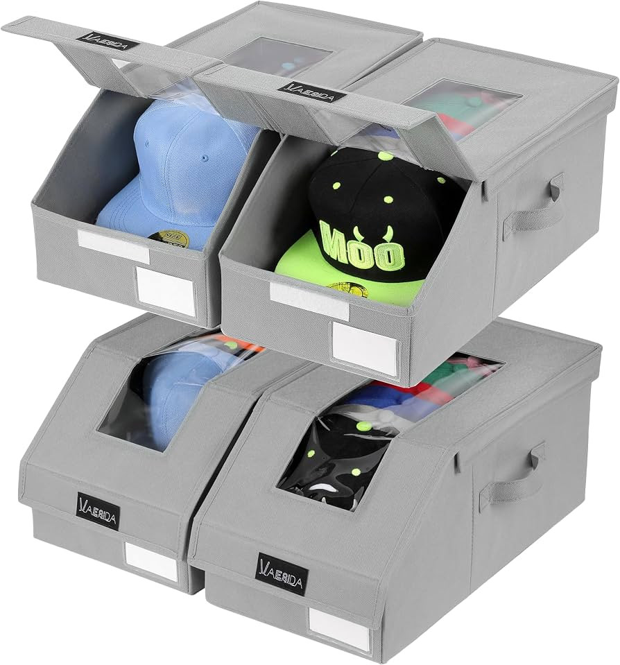 VAESIDA Hat Organizer for Baseball Caps, 4 Pack Hat Storage Box, Holds up to 56 Caps, Baseball Ca... | Amazon (US)