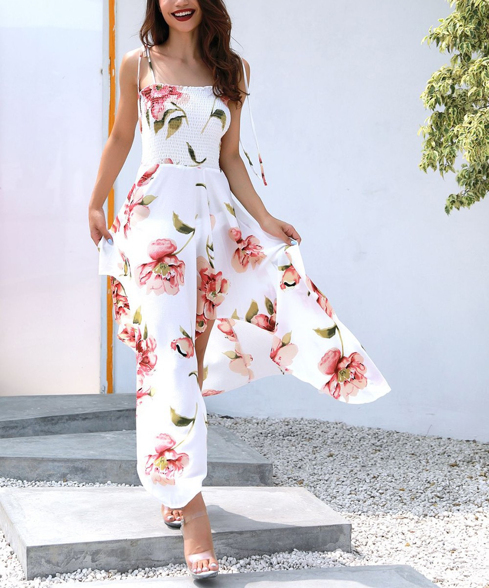 Jyss Women's Maxi Dresses White - White & Pink Floral Tie-Strap Handkerchief Dress - Women | Zulily