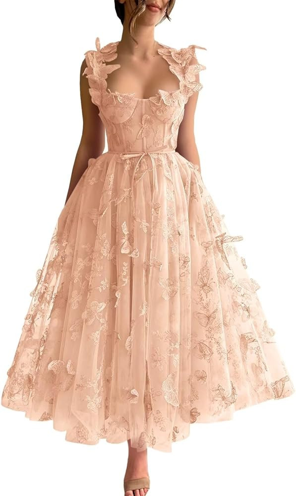Toreque Tulle 3D Butterflies Prom Dresses for Teens Embroidered Formal Evening Party Gowns | Amazon (US)