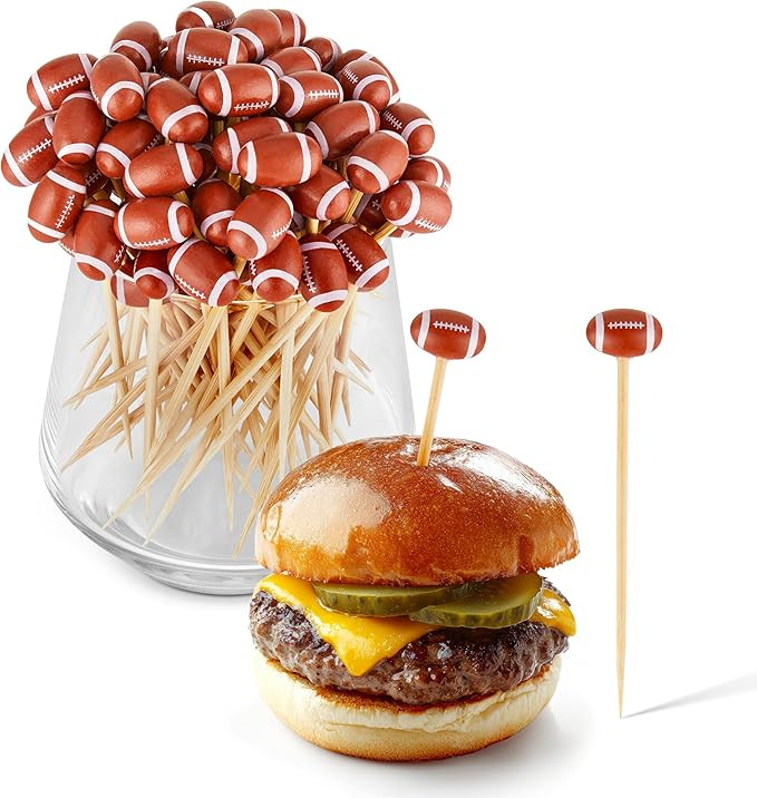 100-PC Football Cocktail Picks, 4” Decorative Wooden Skewers- Football Toothpicks for Appetizer... | Amazon (US)