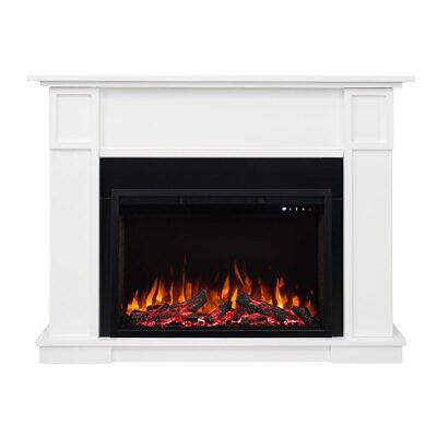 NEW WHITE ELECTRIC FIREPLACE WOOD MANTEL SUITE WITH FLAME EFFECT LOGS CRYSTAL  | eBay | eBay AU