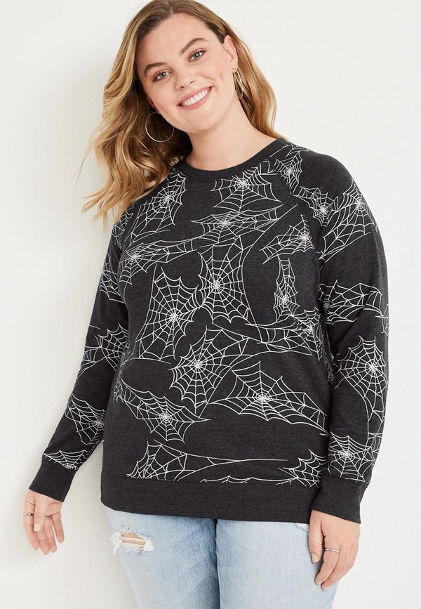 Plus Size Halloween Webs Sweatshirt | Maurices