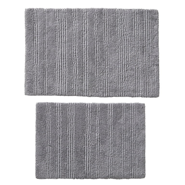 Better Home & Gardens 17 x 24" & 20" x 30" Gray Cotton Cut & Loop Reversible 2 Piece Bath Rug Set | Walmart (US)