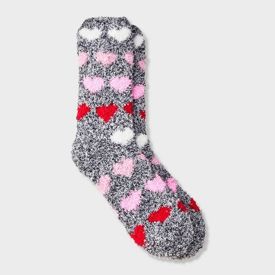 Women's Gradient Hearts Valentine's Day Cozy Crew Socks - Charcoal Gray/Pink/Red 4-10 | Target