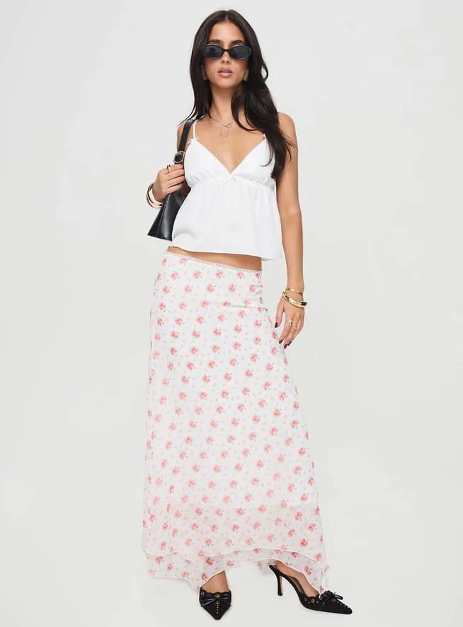 Dancing In A Field Maxi Skirt Pink Floral | Princess Polly US