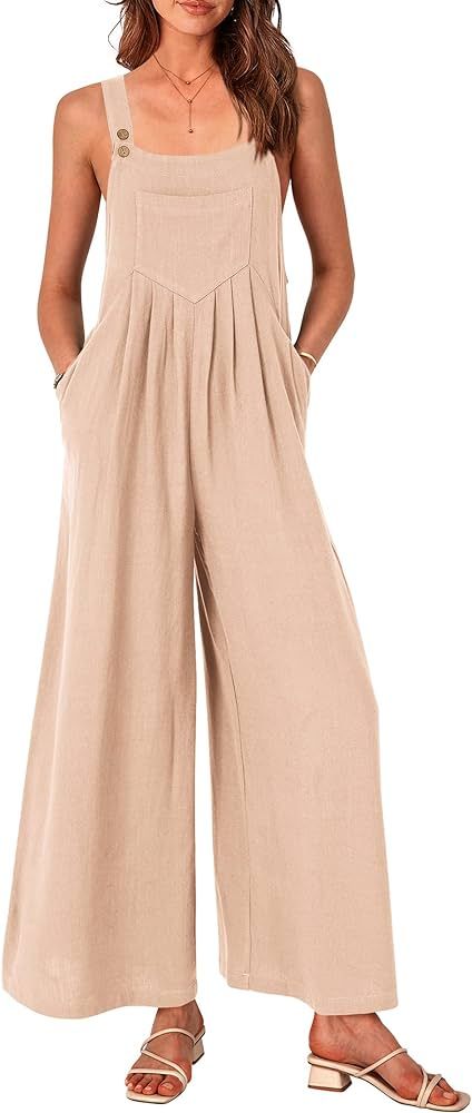 PRETTYGARDEN Women's Bib Overalls Casual Summer Sleeveless Strap Loose Wide Leg Jumpsuits with Po... | Amazon (US)