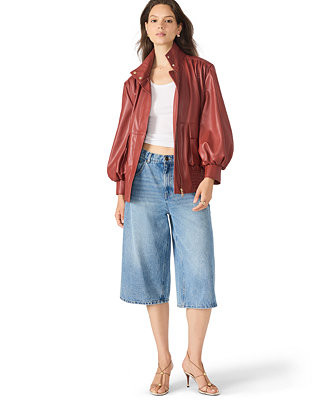 Women's Faux Leather High Collared Bomber Jacket | Macy's