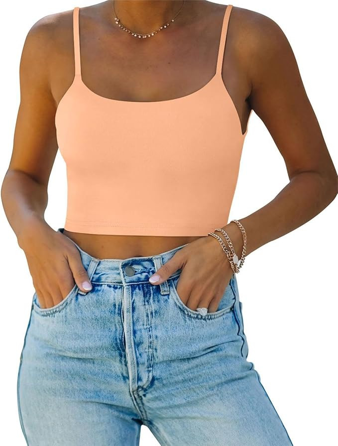 REORIA Women’s Sexy Adjustable Spaghetti Strap Double Lined Seamless Camisole Tank Yoga Crop To... | Amazon (US)