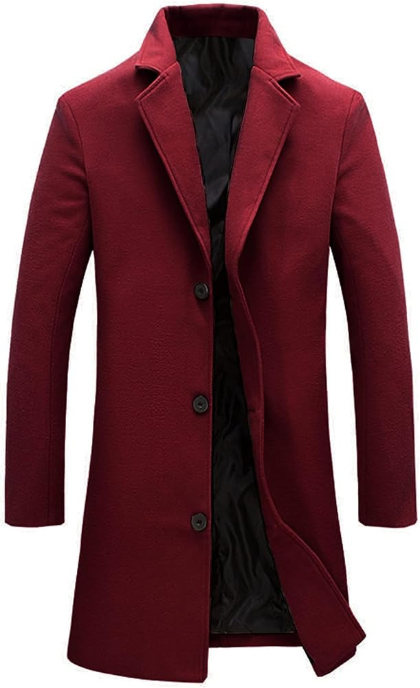 Springrain Men's Wool Blend Pea Coat Notched Collar Single Breasted Overcoat Warm Winter Trench C... | Amazon (US)