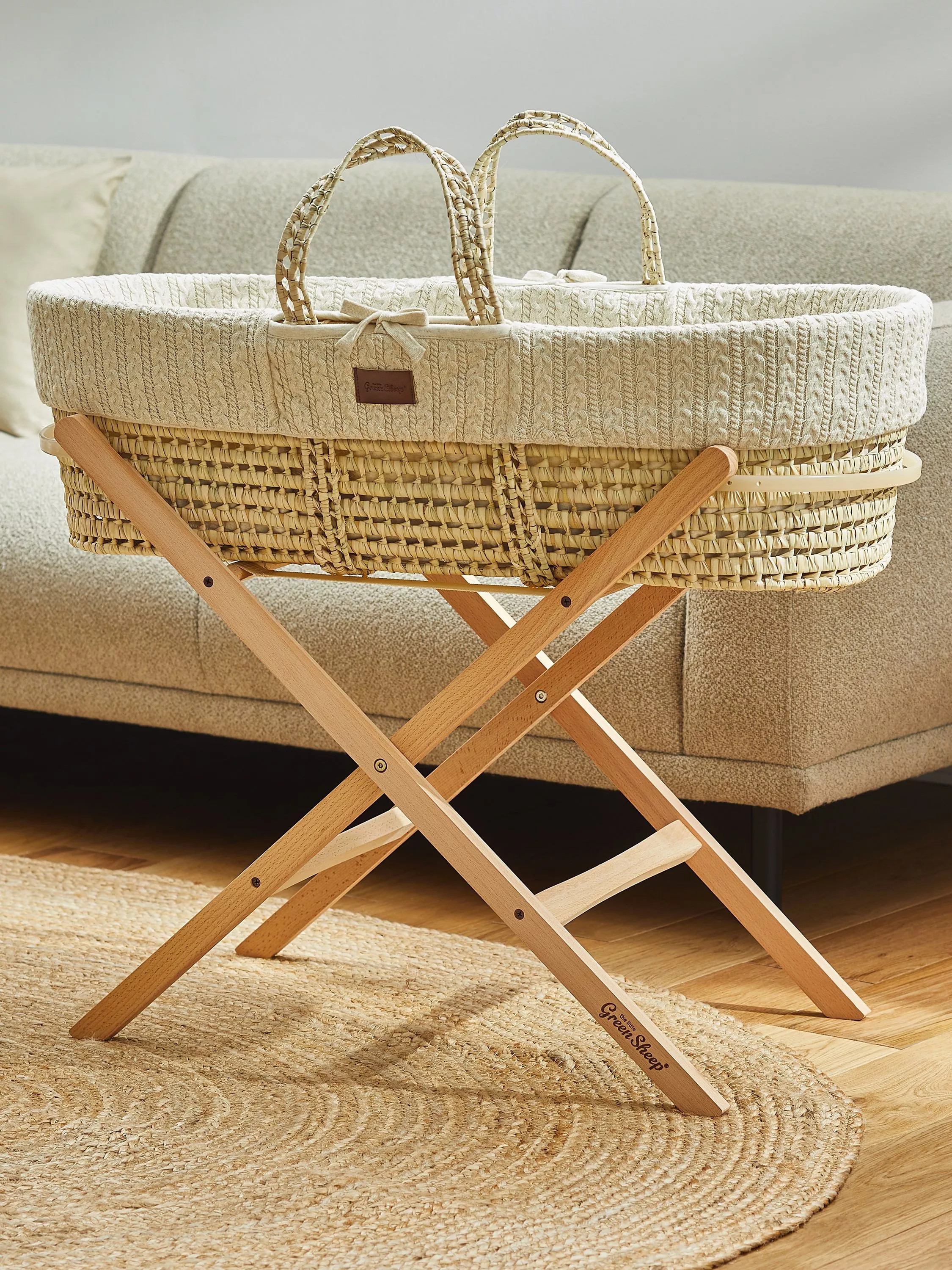 The Little Green Sheep Organic Knitted Moses Basket & Mattress | John Lewis (UK)