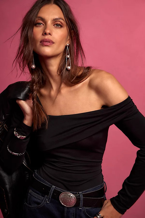 Cupro Jeni Off-The-Shoulder Long Sleeve Top | Free People (Global - UK&FR Excluded)