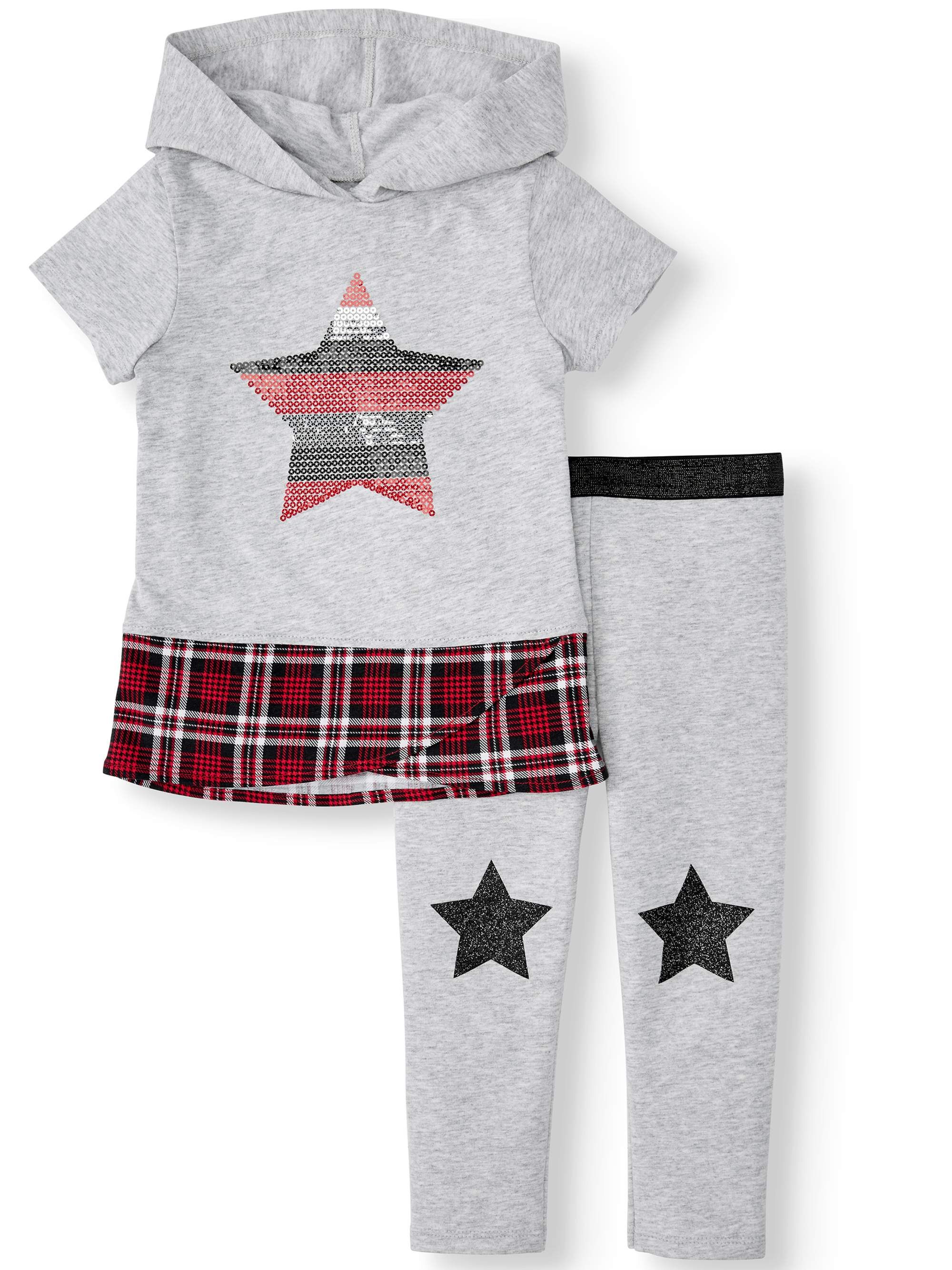 Garanimals Short Sleeve Hoodie & Metallic Waistband Leggings, 2pc Outfit Set (Toddler Girls) | Walmart (US)