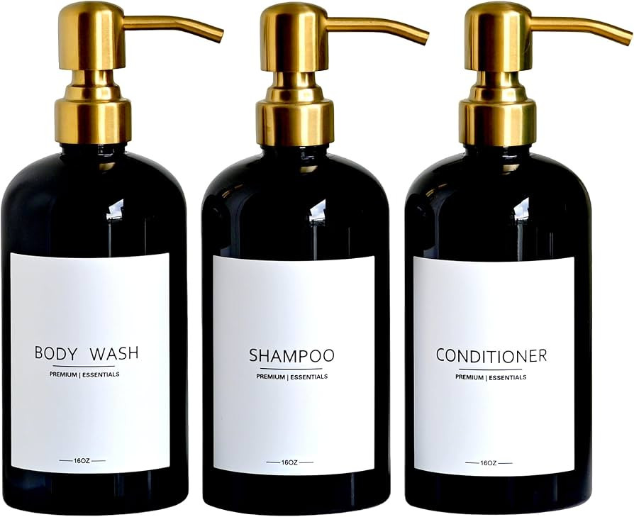Luxury Shampoo and Conditioner Dispenser Set of 3 - Modern Refillable Shower Soap Bottles with St... | Amazon (US)