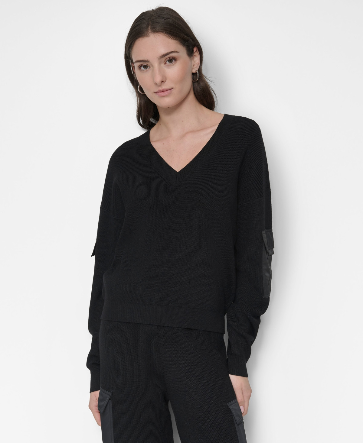 Dkny Women's Cargo V-Neck Sweater - Black | Macy's