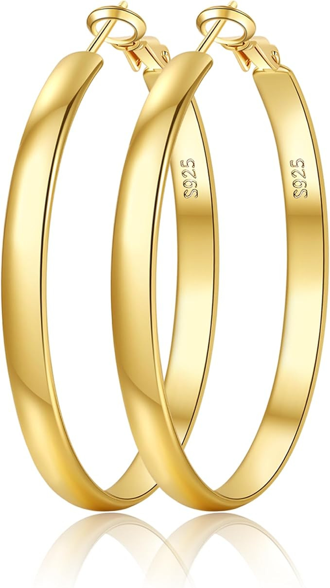 EXGOX Creolen Silber 925 für Damen 5mm Breite Groß Hypoallergene 14K Vergoldete Ohrringe Gold 3... | Amazon (DE)