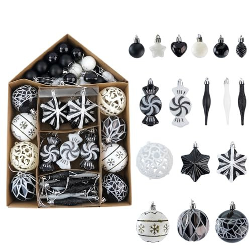 73 Pcs Christmas Ball Ornaments, Tree Decoration Set Christmas Ball Shatterproof Hanging Ornament Decorations for Christmas Tree (Black) | Amazon (US)