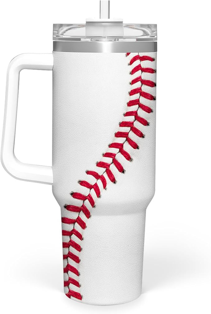 Baseball Tumbler with Handle 40oz, Insulated Stainless Steel Cup with Lid & Straw, Gifts for Men,... | Amazon (US)