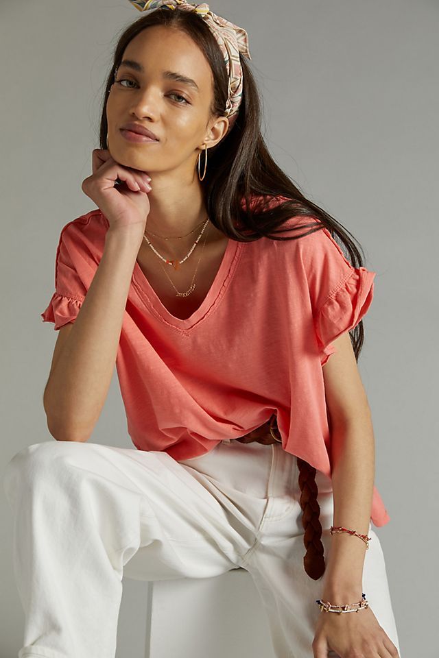 Pilcro Ruffled Relaxed Tee | Anthropologie (US)