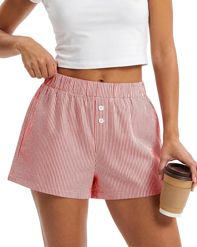 BTFBM Striped Boxer Shorts for Women 2026 Spring Summer Y2k Vacation Beach Bottoms Lounge Sleep P... | Amazon (US)