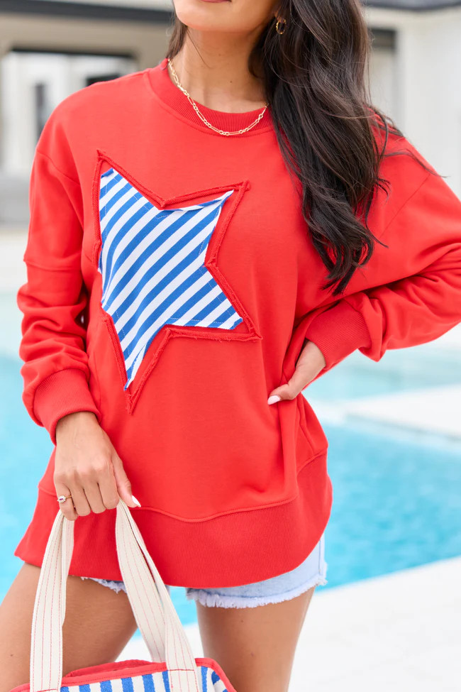 Solstice Red And Blue Striped Star Pullover | Pink Lily